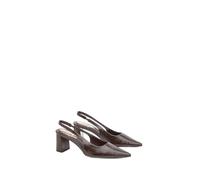 Oasis Abigail Faux Patent Leather Slingback Block Heel Court Shoes, 3, Chocolate