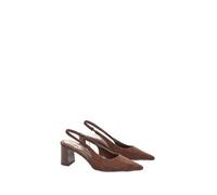 Oasis Abigail Faux Suede Slingback Block Heel Court Shoes, 4, Chocolate