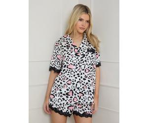 OASIS Animal Heart Lace Trim Nightwear Shorts Set M