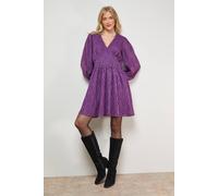 Oasis Animal Jacquard Trim Detail Balloon Sleeve Mini Dress In Purple purple 14