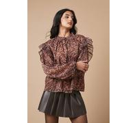 Oasis Animal Printed Metallic Chiffon Tie Neck Blouse animal