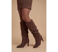 Oasis Women's Annabelle Faux Suede Ruched High Stiletto Heel High Leg Boots in Chocolate | Size: 5