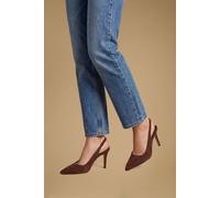 Oasis Annabelle Faux Suede Slingback High Stiletto Heeled Pointed Court Shoes, 6, Chocolate