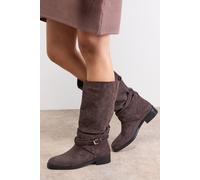 Oasis Ava Faux Suede Mid-Calf Buckle Boots In Dark Brown dark brown