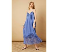 Oasis Babydoll Floaty Lace Detail Maxi Dress In Blue blue 12