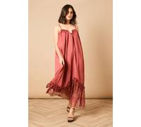 Oasis Babydoll Floaty Lace Detail Maxi Dress In Rust rust 12