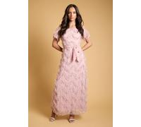 Oasis Women's Bandeau Sequin Chevron Ruffle Maxi Dress in Mink | Size: 14