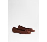 OASIS Beatrice Faux Suede Square Toe Ballet Pump Brown 7