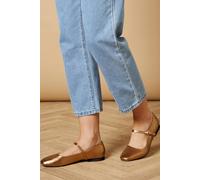 Oasis Women's Belle Real Leather Mary Jane Square Toe Ballet Pumps in Gold | Size: 3 Oasis Gold 3
