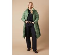 Oasis Belted Midi Padded Funnel Neck Coat In Khaki khaki 10