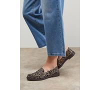 Oasis Beth Deer Print Pony Leather Grandad Loafers In Brown brown 8