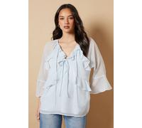 Oasis Boho Ruffle Flute Sleeve Blouse In Pale Blue pale blue 10