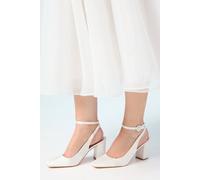 Oasis Bridal Dita Satin Square Toe Ankle Strap High Block Heel Court Shoes In White white 6