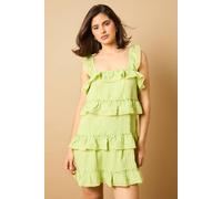 Oasis Women's Broderie Tiered Detail Strappy Mini Dress in Sage | Size: 14 Oasis Sage 14