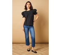 Oasis Broderie Trim Detail Puff Sleeve Blouse In Black black 8