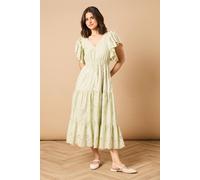 Oasis Broderie V Neck Angel Sleeve Maxi Dress In Sage sage