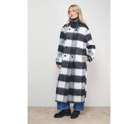 Oasis Brushed Check Funnel Neck Coat In Black black