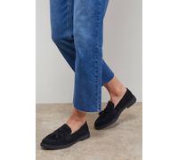 Oasis Women's Bunny Suede Brogue Detail Tassel Loafers in Natural Black | Size: 3 Oasis Natural Black 3