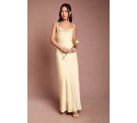 Oasis Butter Yellow Cross Shoulder Tie Back Satin Maxi Bridesmaid Dress butter