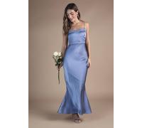 Oasis By Coast Lace Trim Strappy Satin Maxi Bridesmaid Dress In Blue blue 8