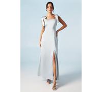 Petite Satin Tie Shoulder Midi Bridesmaid Dress Oasis Light Blue 16