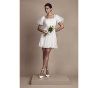 Oasis By Coast Puff Sleeve Organza Mini Bridal Dress In Ivory ivory 6
