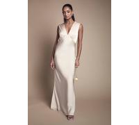 Oasis Satin Open Back Detail Maxi Bridesmaids Dress, 12, Champagne