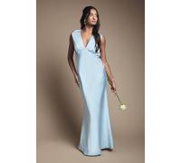 Satin Open Back Detail Maxi Bridesmaid Dress Oasis Light Blue 16