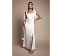 Oasis Satin Tie Shoulder Midi Bridesmaids Dress, 12, Blush