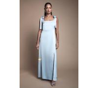 Oasis Women's Satin Tie Shoulder Midi Bridesmaid Dress in Light Blue | Size: 12 Oasis Light Blue 12