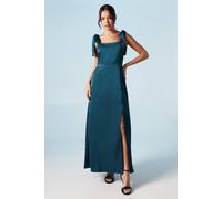 Oasis By Coast Satin Tie Shoulder Midi Bridesmaid Dress In Navy navy 10