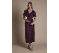 Oasis By Coast Satin Twist Front Angel Sleeve Midi Bridesmaid Dress In Grape grape 8