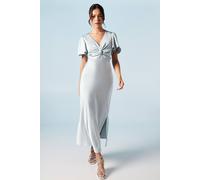 Oasis By Coast Satin Twist Front Angel Sleeve Midi Bridesmaid Dress In Light Blue light blue 16