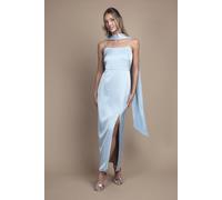 Oasis Strappy Satin Maxi Bridesmaid Dress With Scarf In Light Blue light blue 12