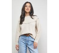 Oasis Cable Knitted Crochet Trim Detail Jumper In Stone stone M