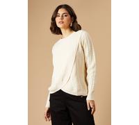 Oasis Cable Wrap Front Crew Neck Jumper In Ecru ecru S