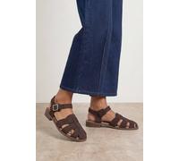 Oasis Women's Cass Faux Suede Closed Toe Fisherman Flat Shoes in Chocolate | Size: 5 Oasis Chocolate 5