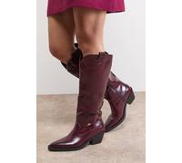 Oasis Cassidy Faux Leather Western Knee Boots In Cherry cherry 7