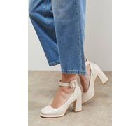 Oasis Celine Faux Leather Covered Buckle High Block Heel Platform Court Shoes In Beige beige 5