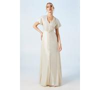 Oasis Champagne Shimmer Flutter Sleeve Maxi Wedding Dress champagne 6