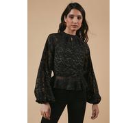Oasis Chiffon Metallic Jacquard Keyhole Blouse In Black black 12