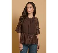 Oasis Chiffon Peplum Blouse In Chocolate chocolate