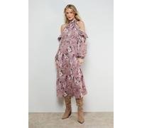 Oasis Cold Shoulder Ruffle Halterneck Midi Dress In Floral floral 8