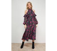 Oasis Cold Shoulder Ruffle Halterneck Midi Dress multi 12