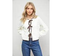 Oasis Contrast Tie Detail Cardigan In Ivory ivory