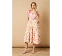 Oasis Corset Detail Bow Tie Strap Midi Dress In Ivory ivory 6