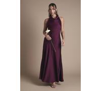 Oasis Cowl Halterneck Satin Maxi Bridesmaid Dress In Grape grape 12