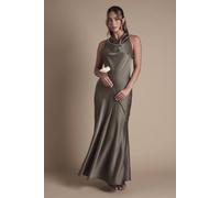 Oasis Women's Cowl Halterneck Satin Maxi Bridesmaid Dress in Olive | Size: 16 Oasis Olive 16