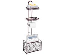 Oasis Creations Toilet Paper Holder Tissue Rack Stand with Magazine Toilet Roll Storage Basket- Freestanding, Bronze Metal