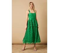 Oasis Cross Strap Tiered Lace Midi Dress In Green green 12